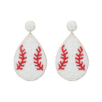 Baseball Tear Drop Seed Bead Earrings