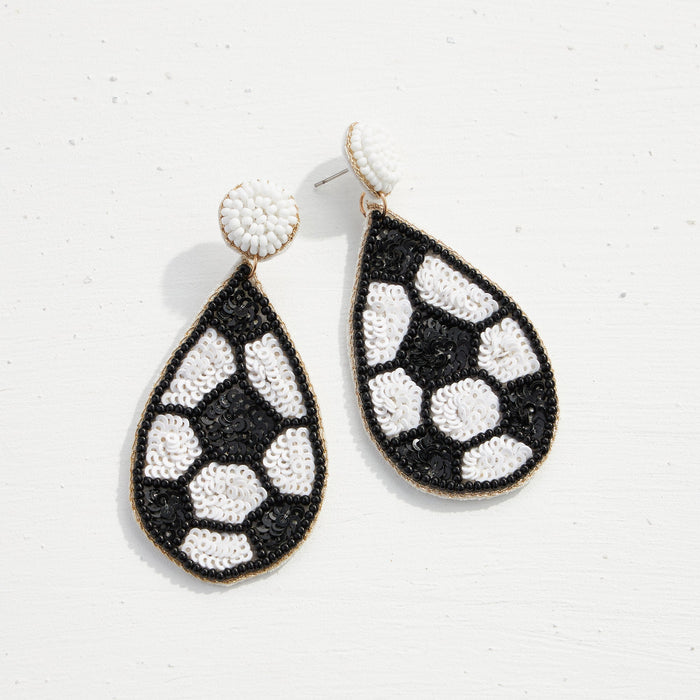 Soccer Tear Drop Seed Bead Earrings