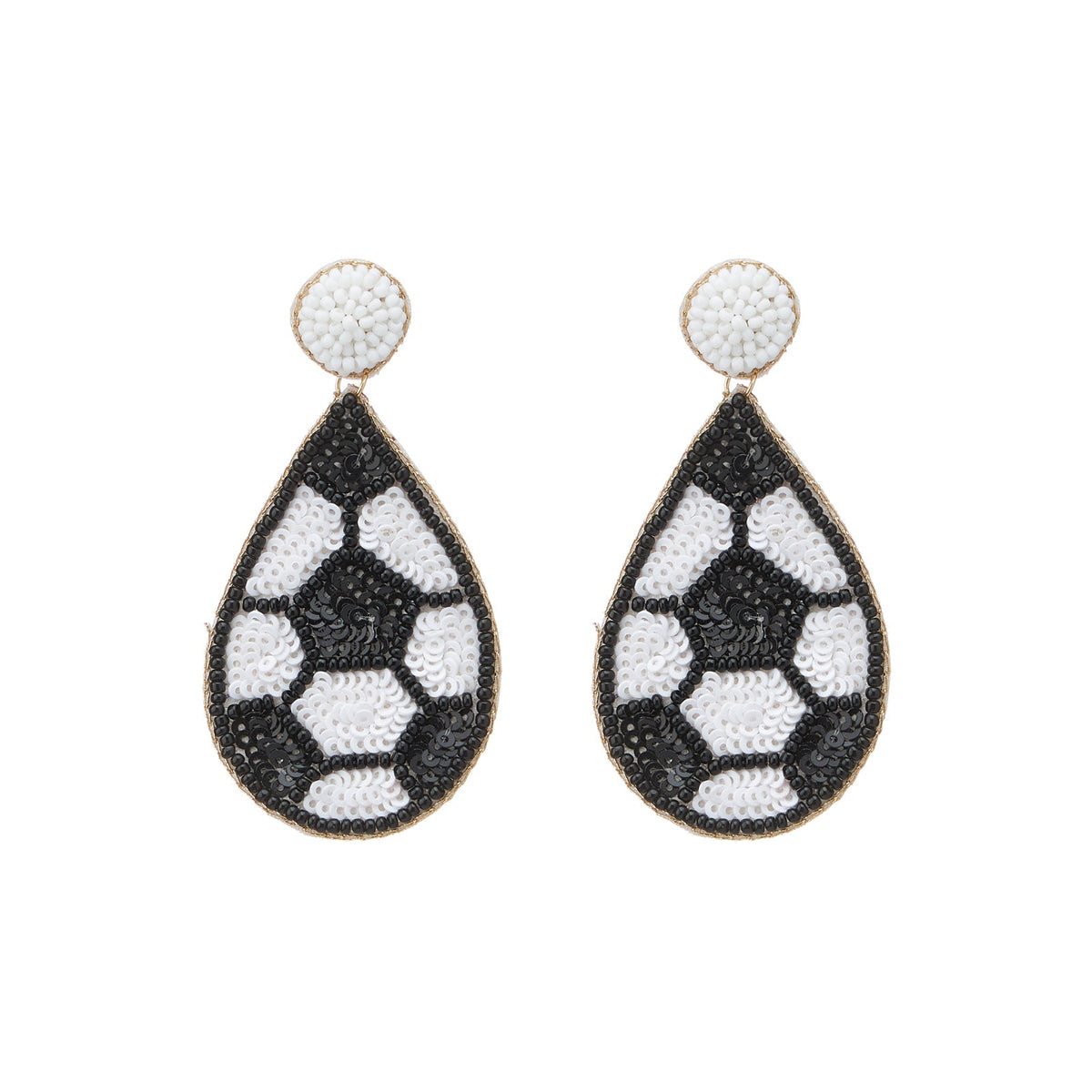 Soccer Tear Drop Seed Bead Earrings