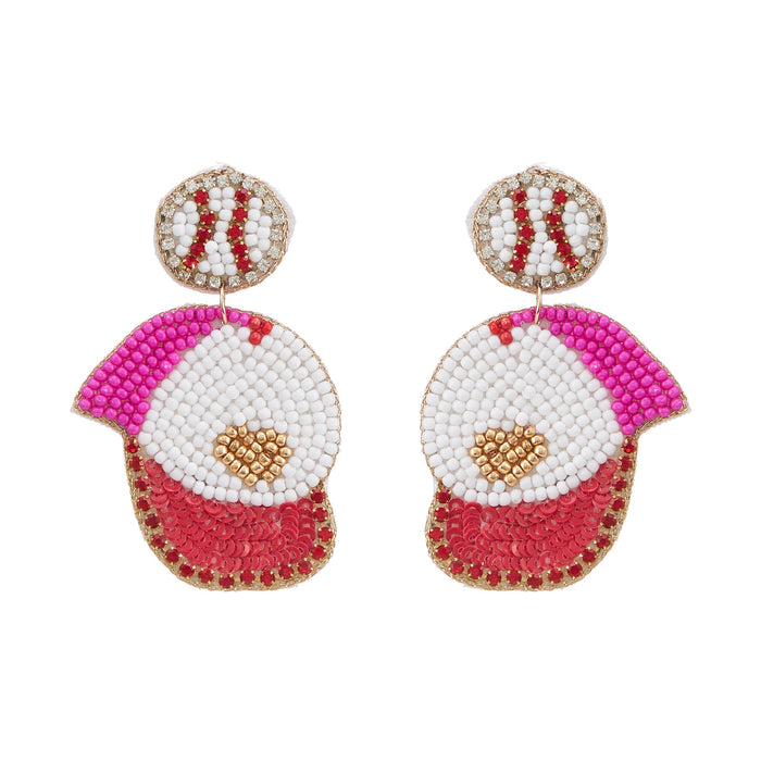 Baseball Cap Seed Bead Earrings