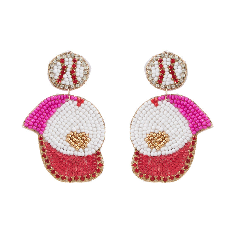 Baseball Cap Seed Bead Earrings