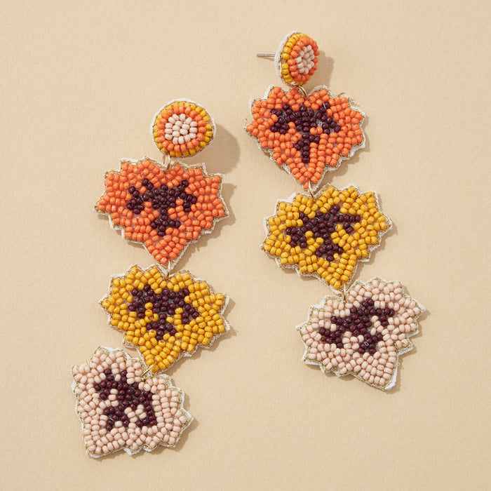 Triple Leaves Seed Bead Drop Earrings