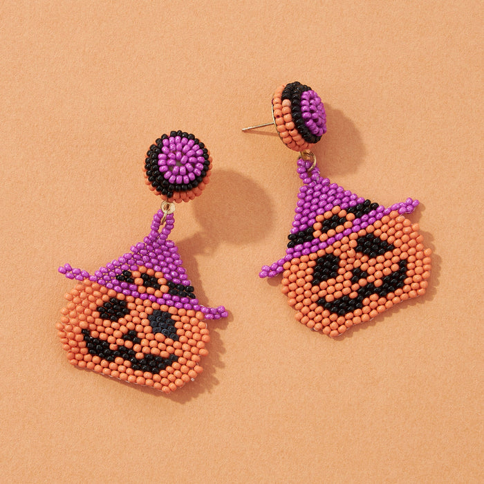 Pumpkin Witch Seed Bead Earrings