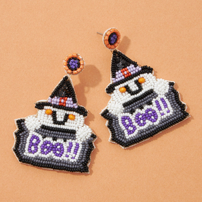 Boo!! Ghost Witch Seed Bead Earrings