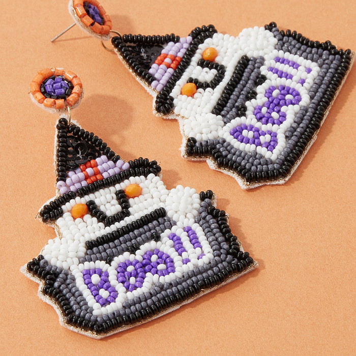 Boo!! Ghost Witch Seed Bead Earrings