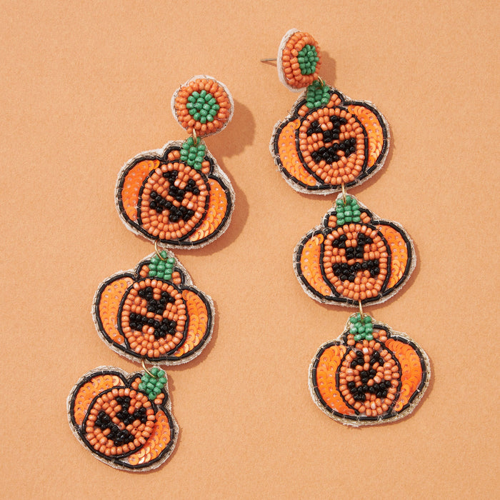 Triple Pumpkins Seed Bead Drop Earrings