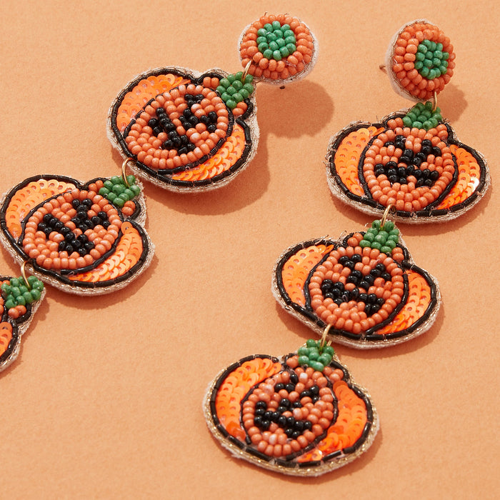 Triple Pumpkins Seed Bead Drop Earrings