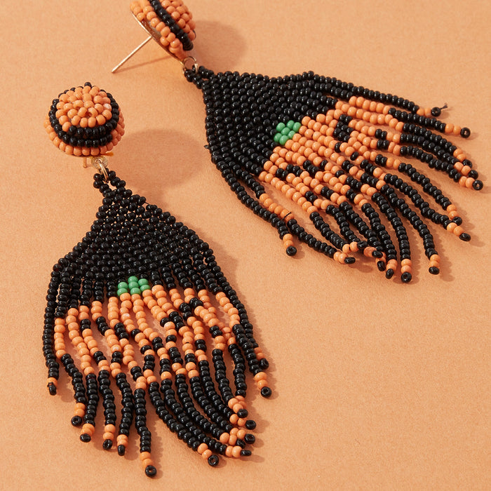 Pumpkin Seed Bead Tassel Earrings