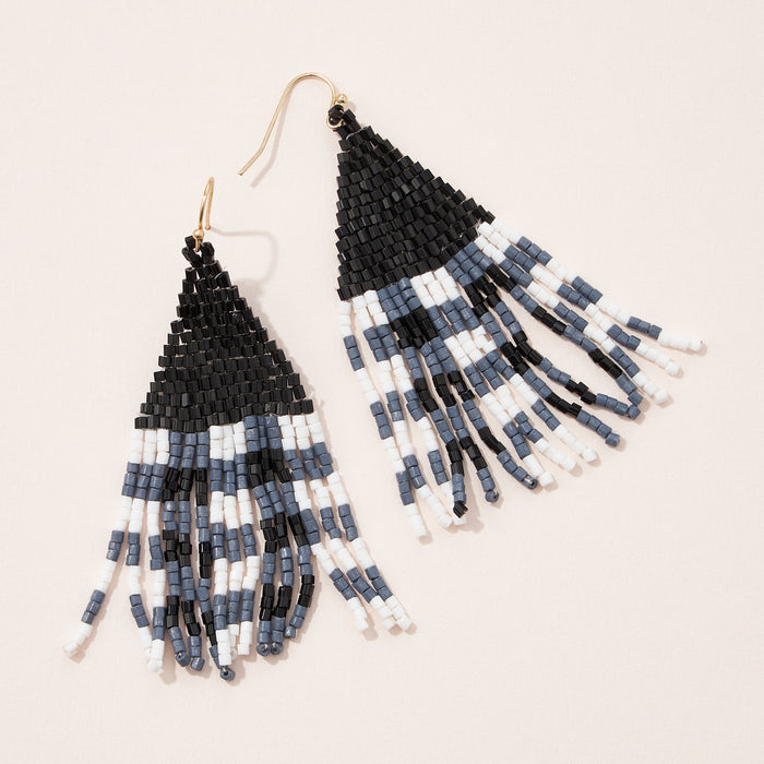 Checkered Christmas Tree Seed Bead Tassel Earrings