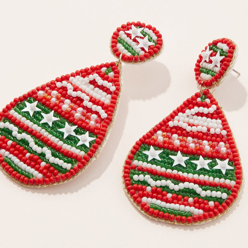 Christmas Seed Bead Teardrop Earrings