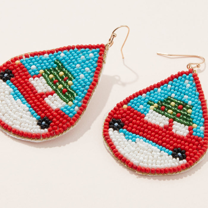 Christmas Tree On A Car Seed Bead Teardrop Earrings