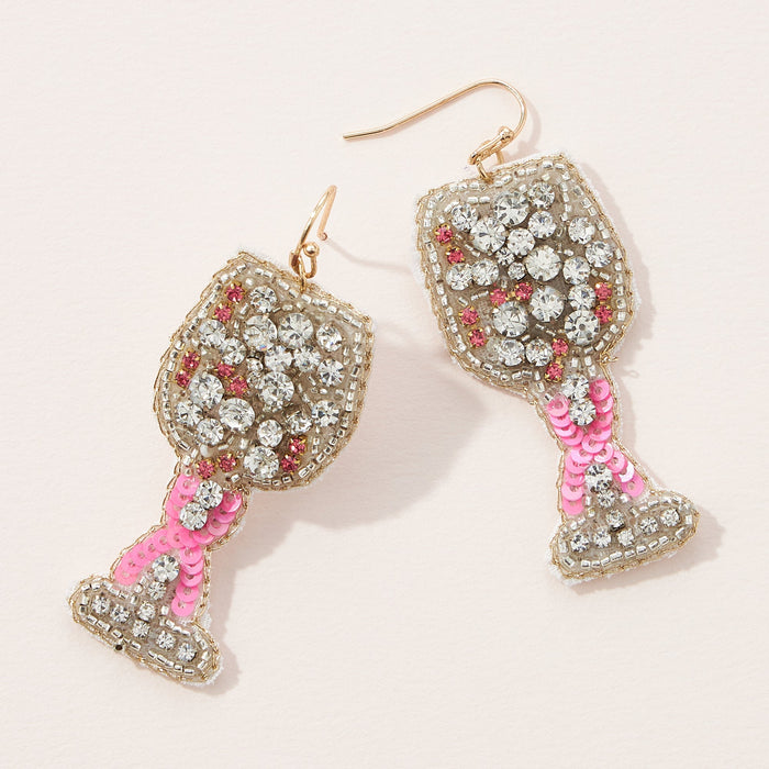 Pink Ribbon Rhinestone Seed Bead Earrings