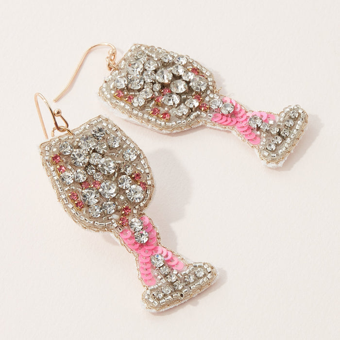 Pink Ribbon Rhinestone Seed Bead Earrings