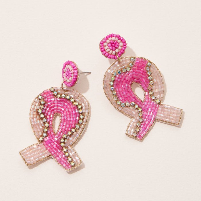 Pink Ribbon Seed Bead Earrings