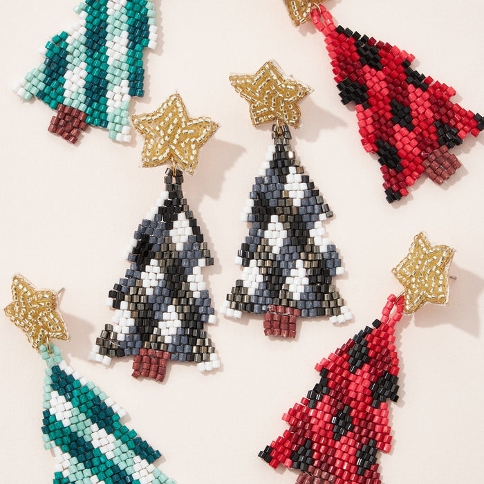 Star On A Christmas Tree Seed Bead Earrings