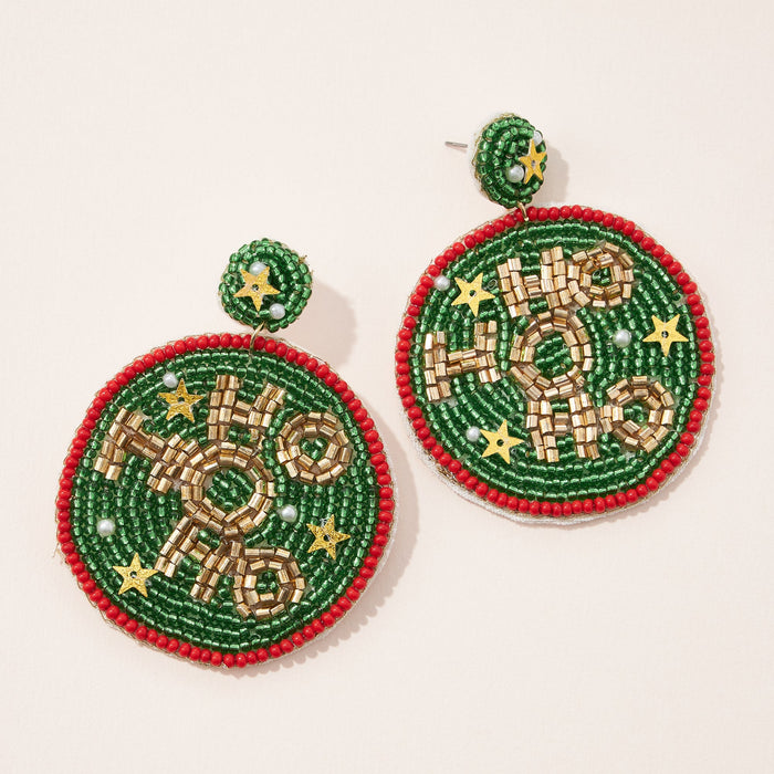 HO HO HO Seed Bead Round Earrings