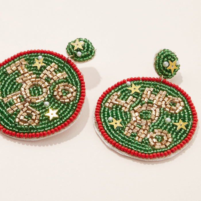 HO HO HO Seed Bead Round Earrings