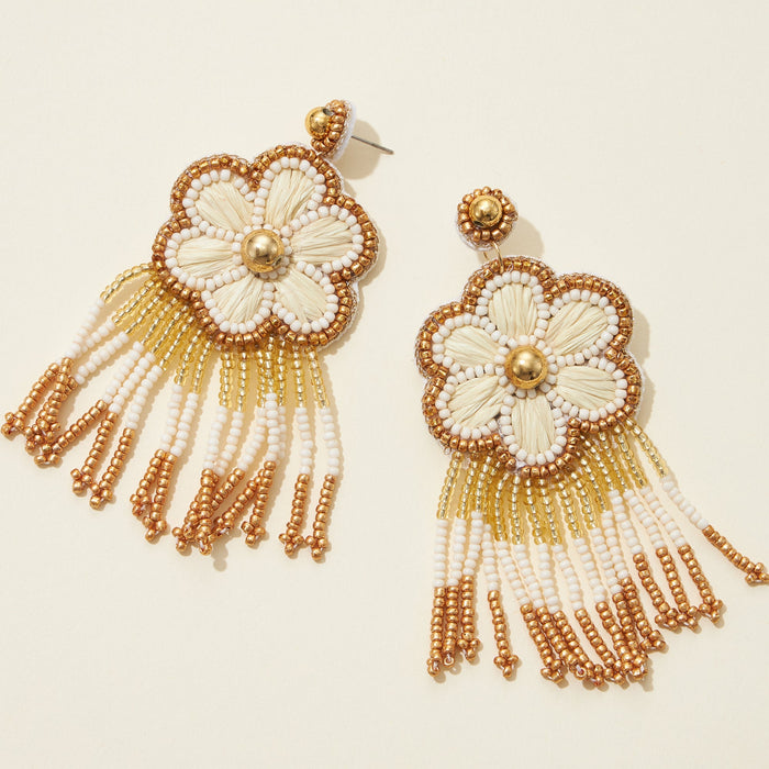 Bridal Flower Seed Bead Tassel Earrings