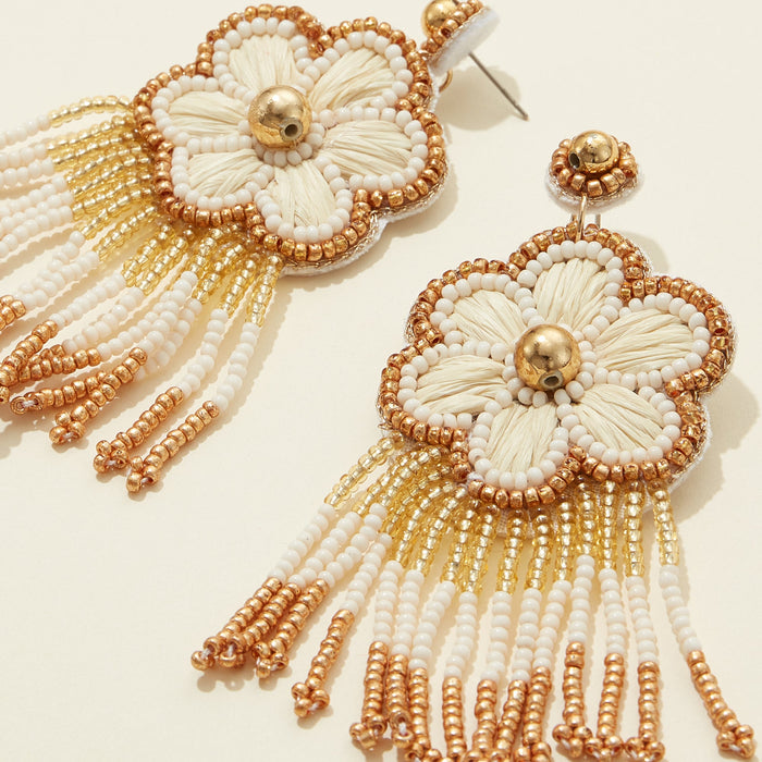 Bridal Flower Seed Bead Tassel Earrings