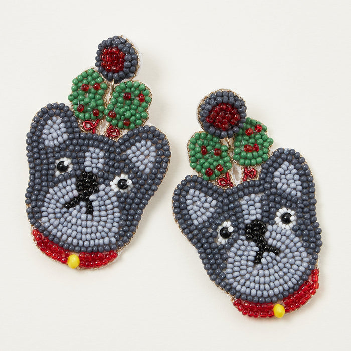 French Bulldog Christmas Seed Bead Earrings