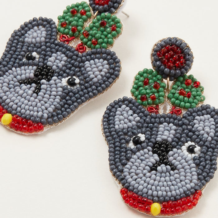 French Bulldog Christmas Seed Bead Earrings