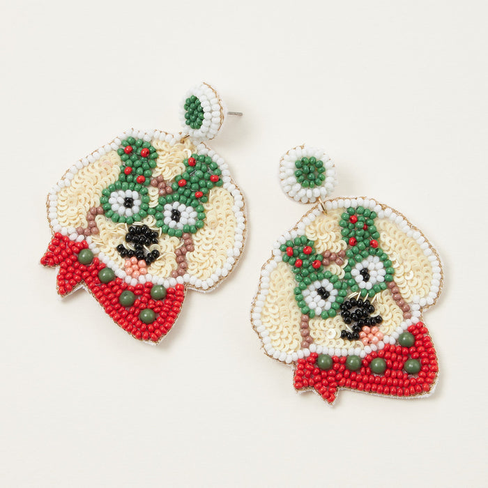 Celebrating Christmas Dog Seed Bead Earrings