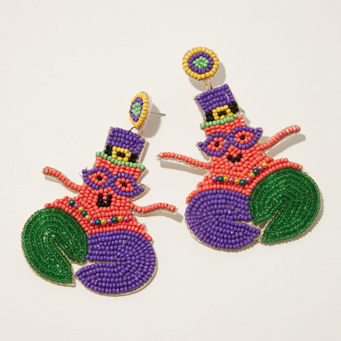 Mardi Gras Crawfish Seed Beads Earring