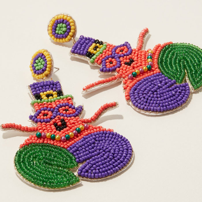 Mardi Gras Crawfish Seed Beads Earring