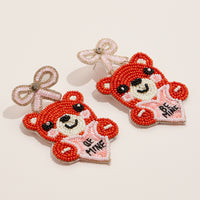 Beaded "Be Mine" Teddy Bear Statement Earrings