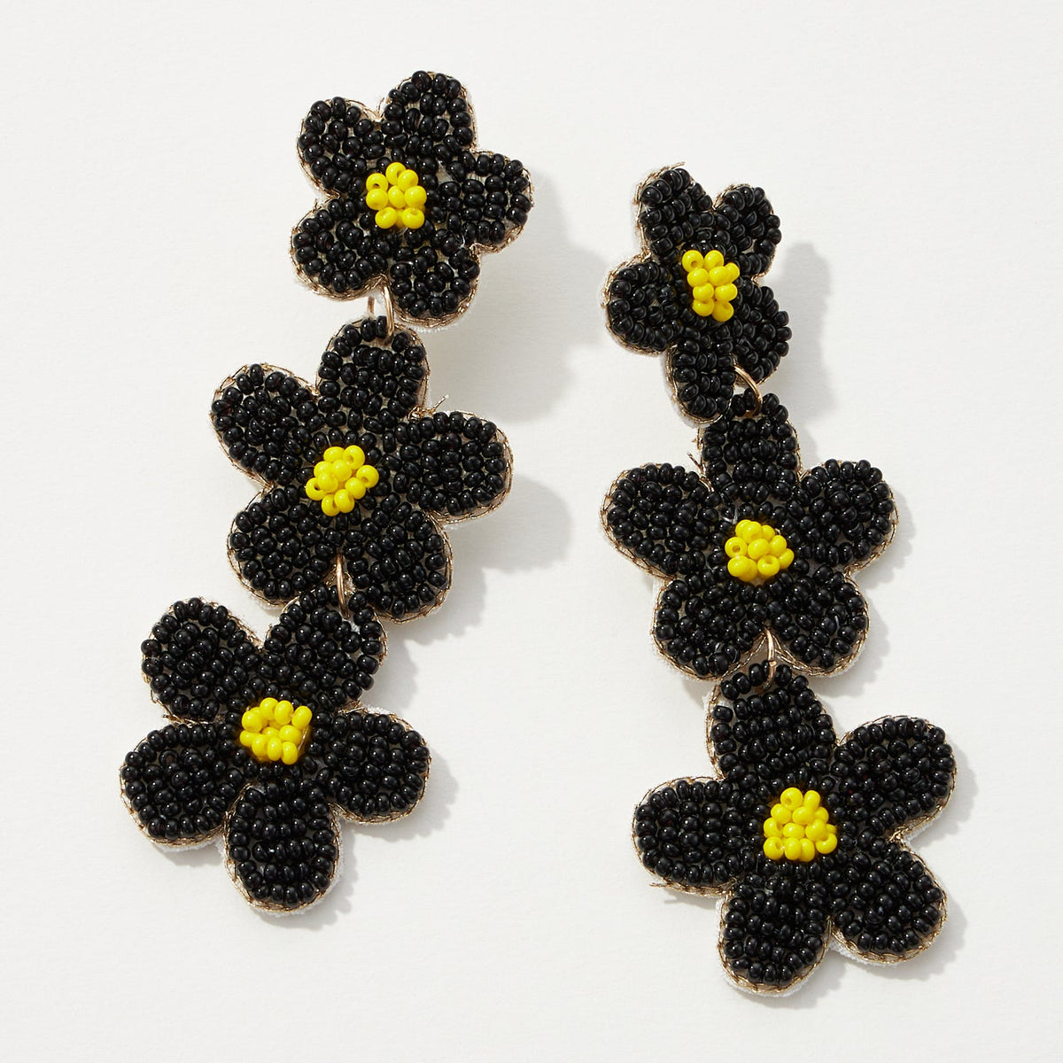 Beaded Triple Drop Flowers Earrings