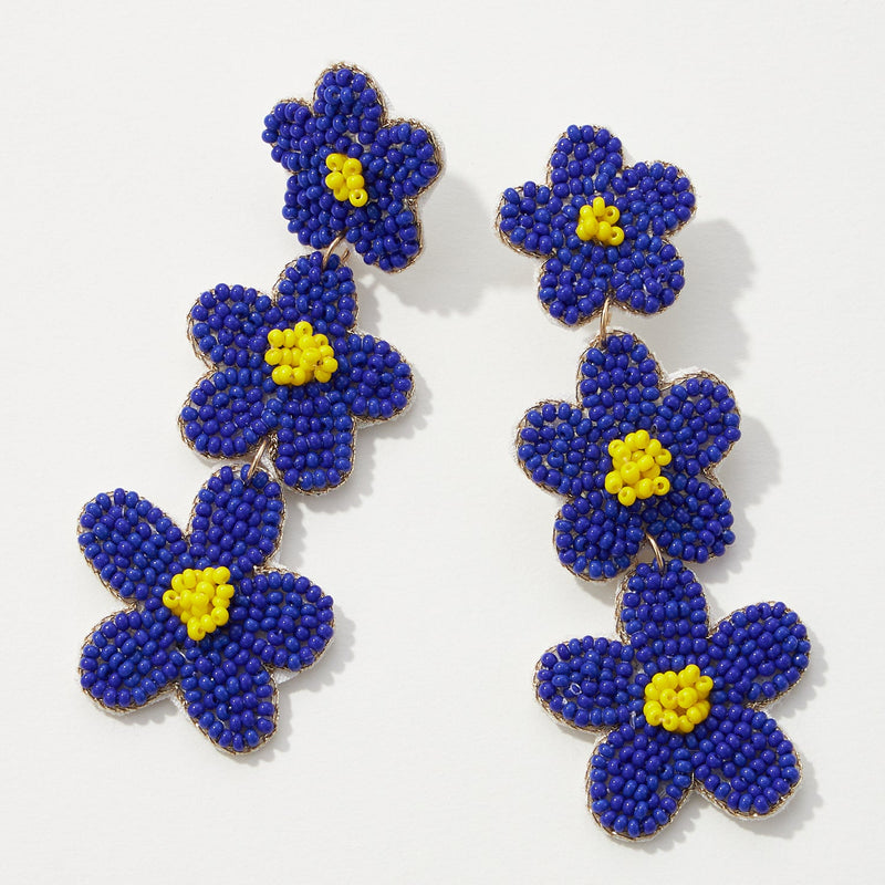 Beaded Triple Drop Flowers Earrings