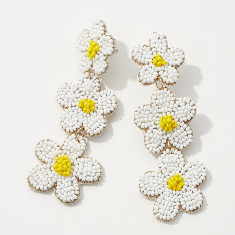 Beaded Triple Drop Flowers Earrings