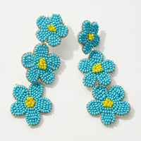 Beaded Triple Drop Flowers Earrings