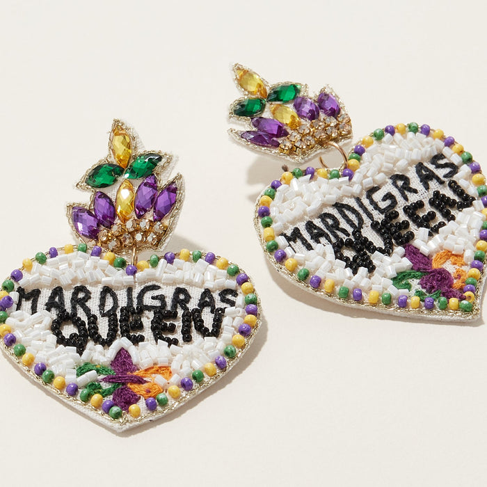 Mardi Gras Queen Seed Beads Earring