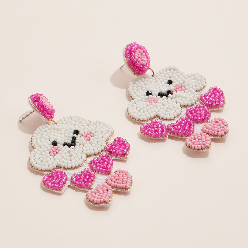 Beaded Cloud Earrings with Dangling Hearts