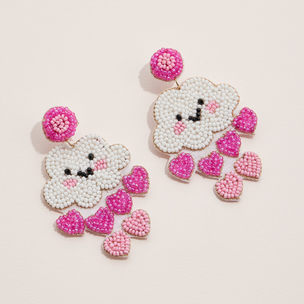 Beaded Cloud Earrings with Dangling Hearts