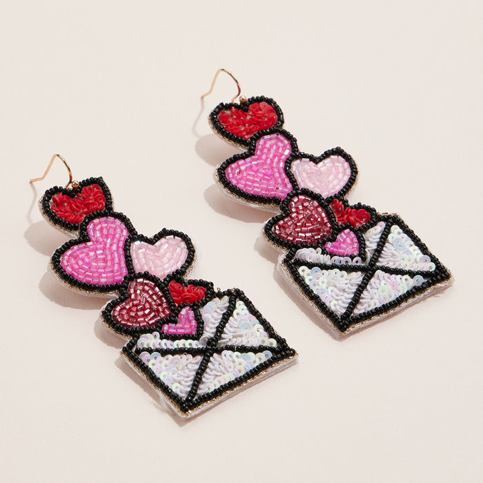 Beaded Love Letter Heart Earrings