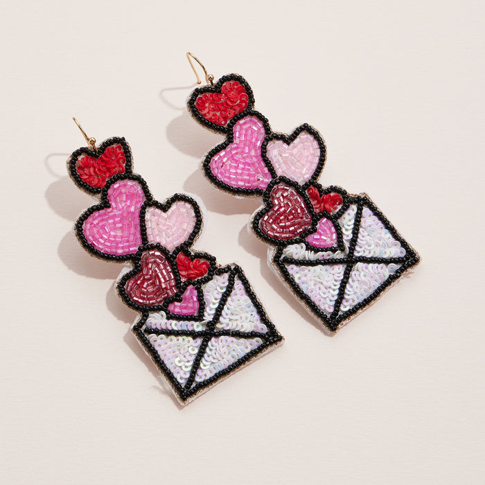 Beaded Love Letter Heart Earrings