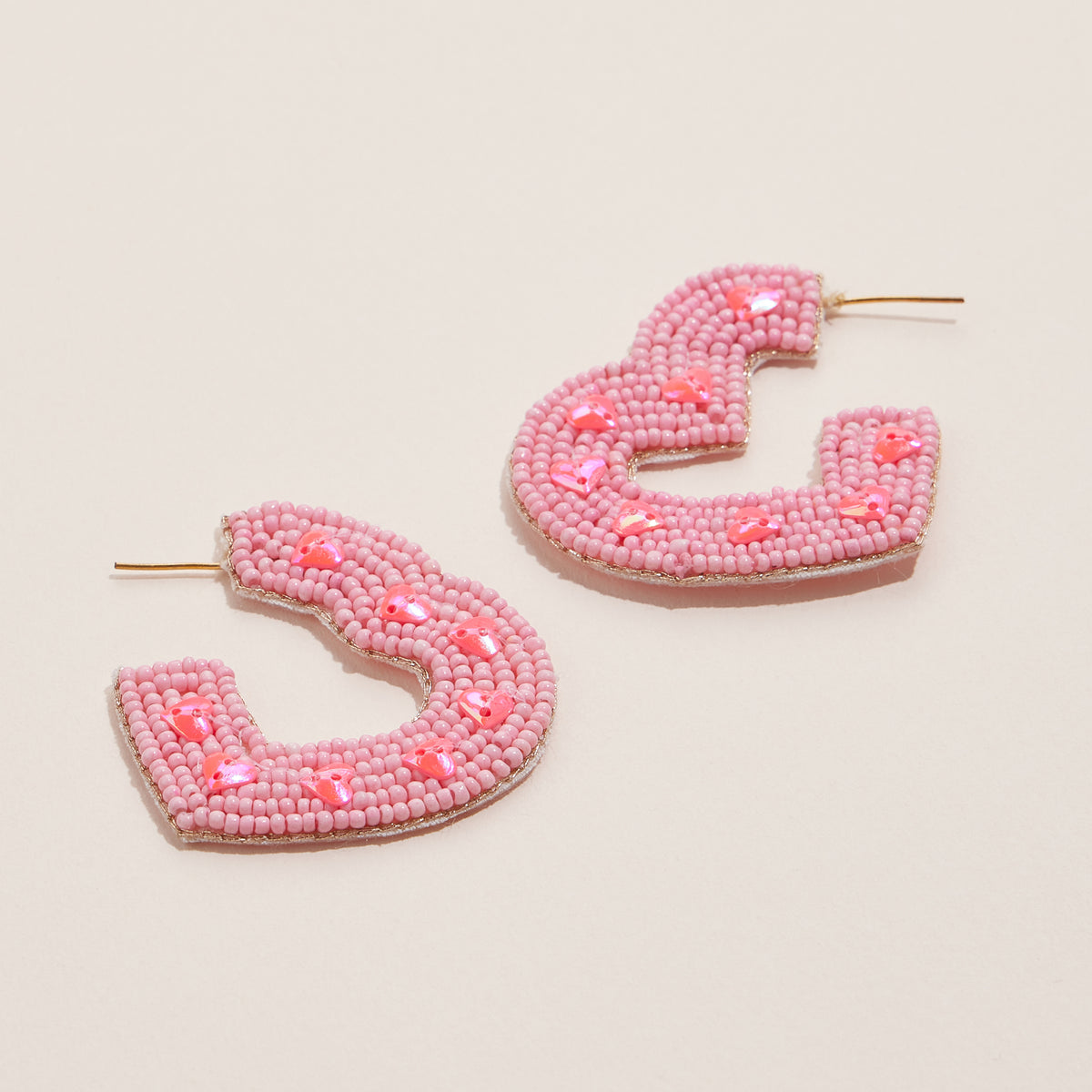 Beaded Heart Accent Open Hoop Earrings