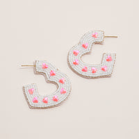 Beaded Heart Accent Open Hoop Earrings