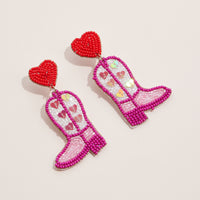 Beaded Cowgirl Boot Earrings with Heart Accents