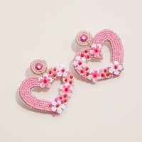 Floral Beaded Open Heart Earrings