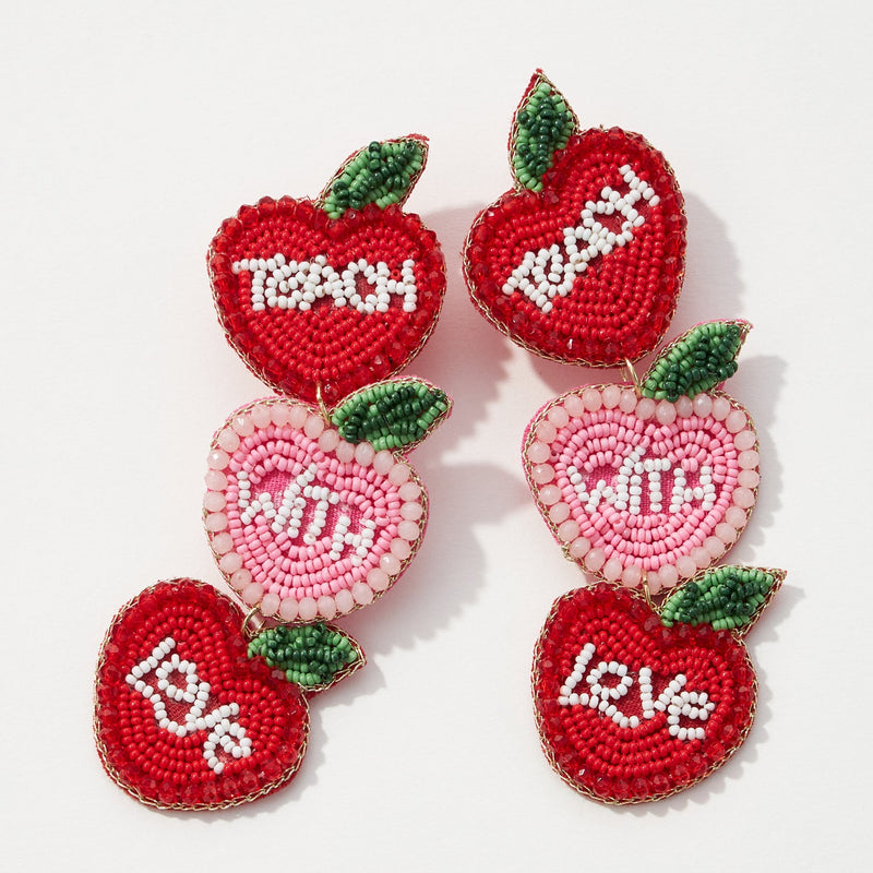 Beaded Triple Drop Apple Earrings for Teacher's Day