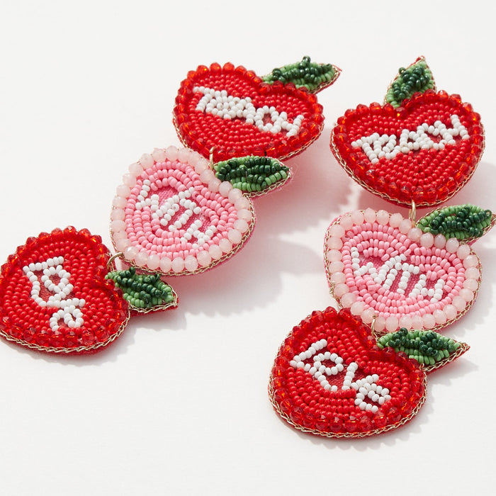 Beaded Triple Drop Apple Earrings for Teacher's Day