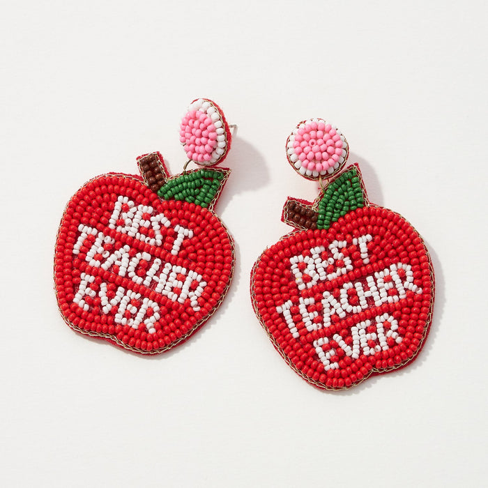 Best Teacher Ever Beaded Post Earrings