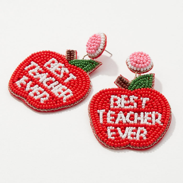 Best Teacher Ever Beaded Post Earrings