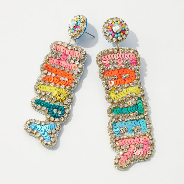 Multi Colored "HAPPY EASTER" Indian Beaded Earrings