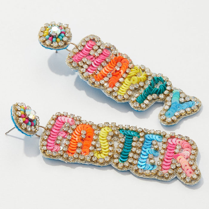 Multi Colored "HAPPY EASTER" Indian Beaded Earrings