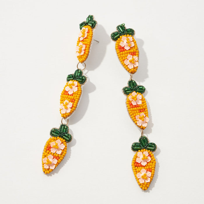 Easter Three Carrots Beaded Post Earring