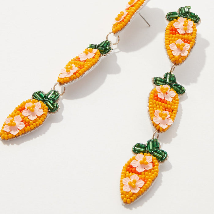 Easter Three Carrots Beaded Post Earring